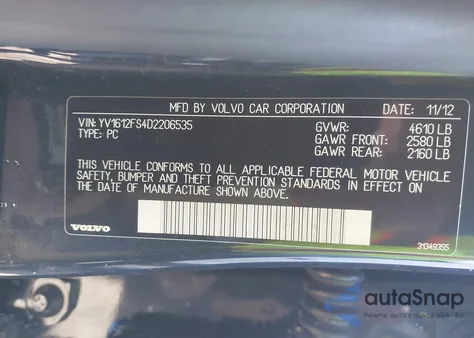 2013 Volvo S60 T5 Platinum z USA, uszkodzony, nr VIN YV1612FS4D2206535